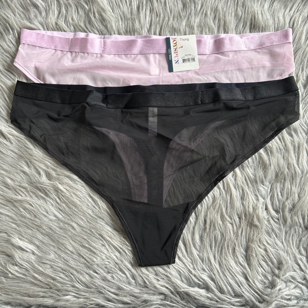 Joyspun Thong Women's Size XXXL (22) Panty‎ Purple & Black Mesh Sheer Panties